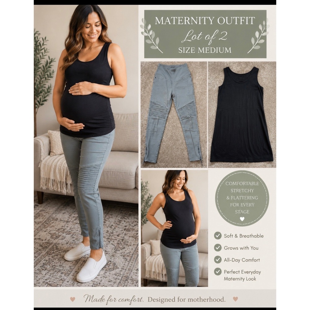 Motherhood Maternity LOT Grey Moto Skinny Pants & Black BumpStart Tank M‎ Edgy